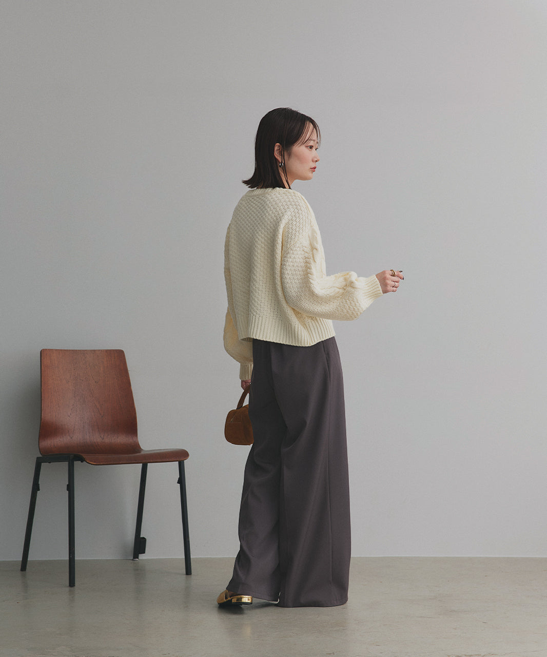 アドティエ ad thie 袖ボリュームざっくりVネックニットカーディガン （ダークグリーン） ダークグリーン