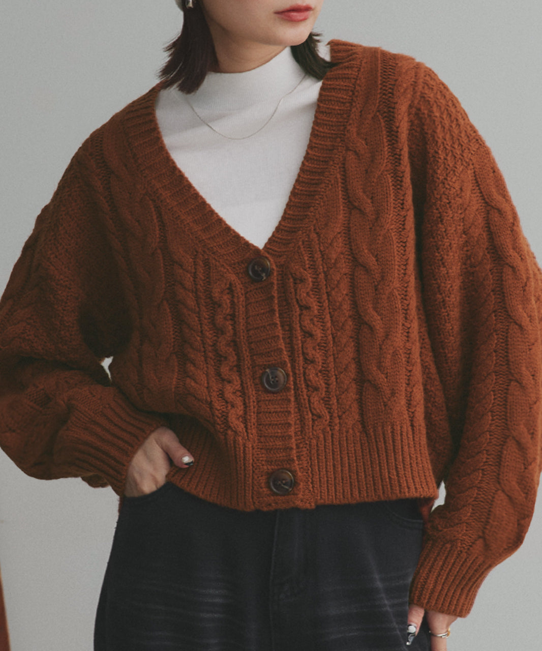 アドティエ ad thie 袖ボリュームざっくりVネックニットカーディガン （ダークグリーン） ダークグリーン