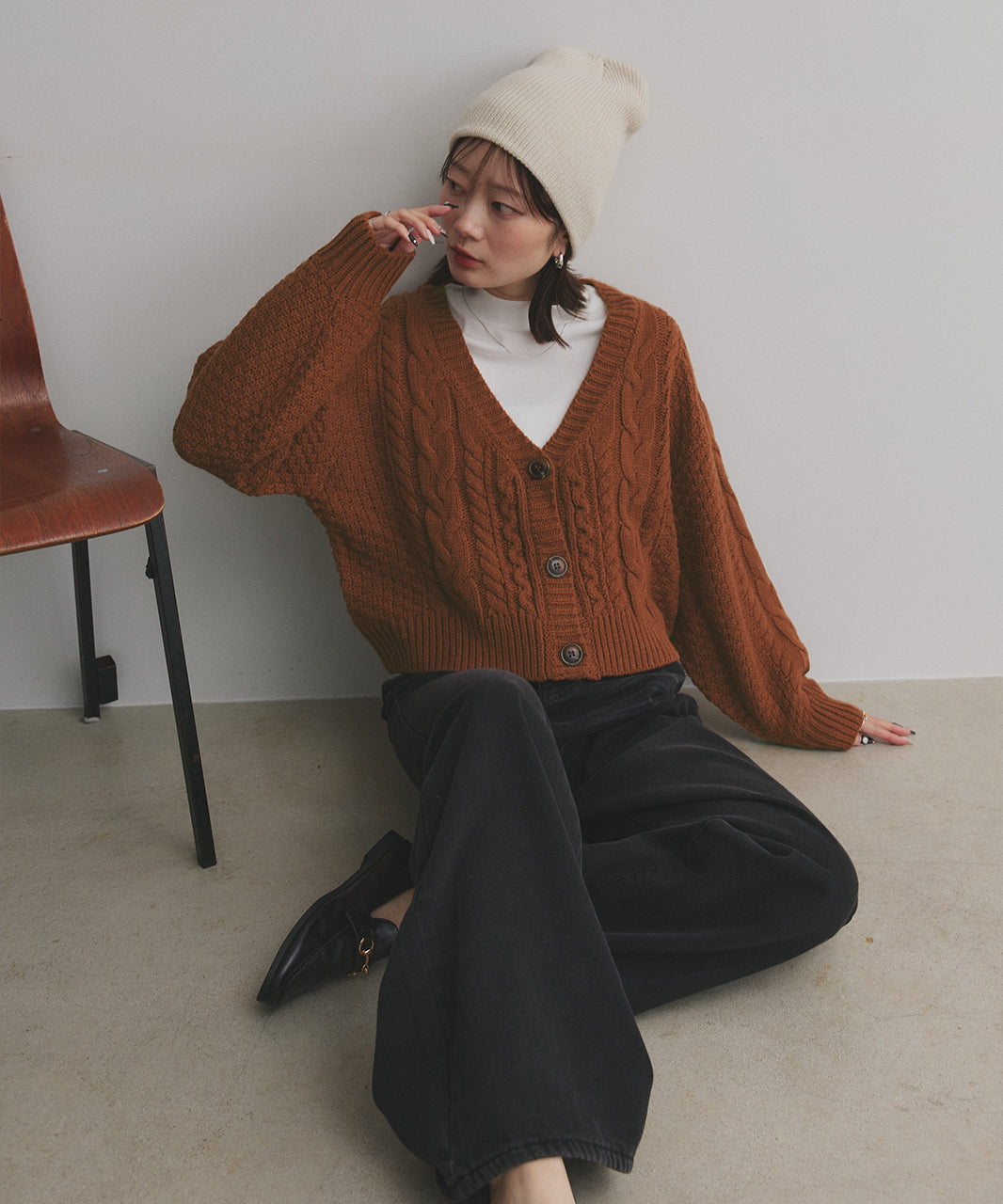 アドティエ ad thie 袖ボリュームざっくりVネックニットカーディガン （ダークグリーン） ダークグリーン