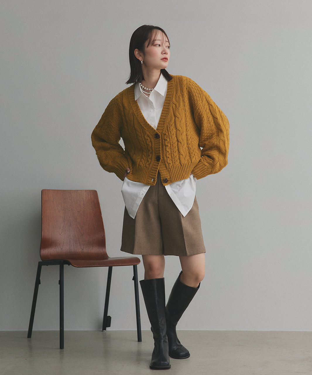 アドティエ ad thie 袖ボリュームざっくりVネックニットカーディガン （ダークグリーン） ダークグリーン