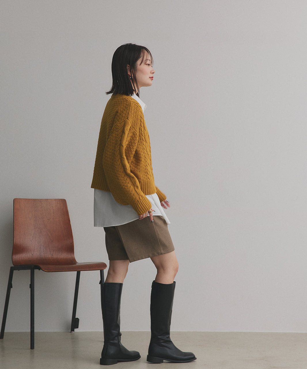 アドティエ ad thie 袖ボリュームざっくりVネックニットカーディガン （ダークグリーン） ダークグリーン