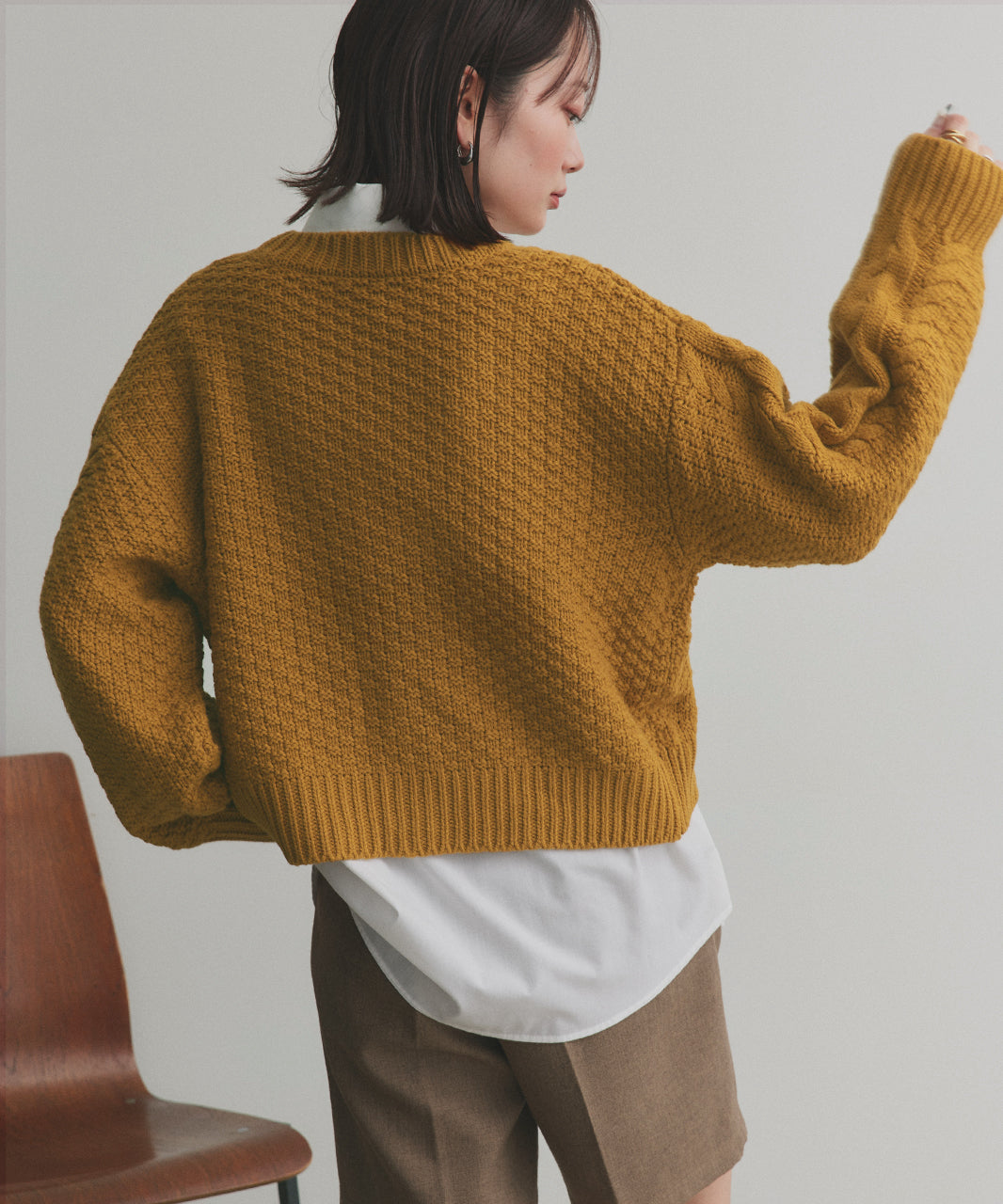 アドティエ ad thie 袖ボリュームざっくりVネックニットカーディガン （ダークグリーン） ダークグリーン