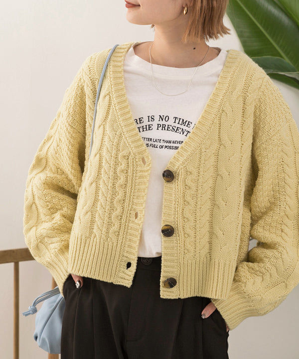 アドティエ ad thie 袖ボリュームざっくりVネックニットカーディガン （イエロー） イエロー