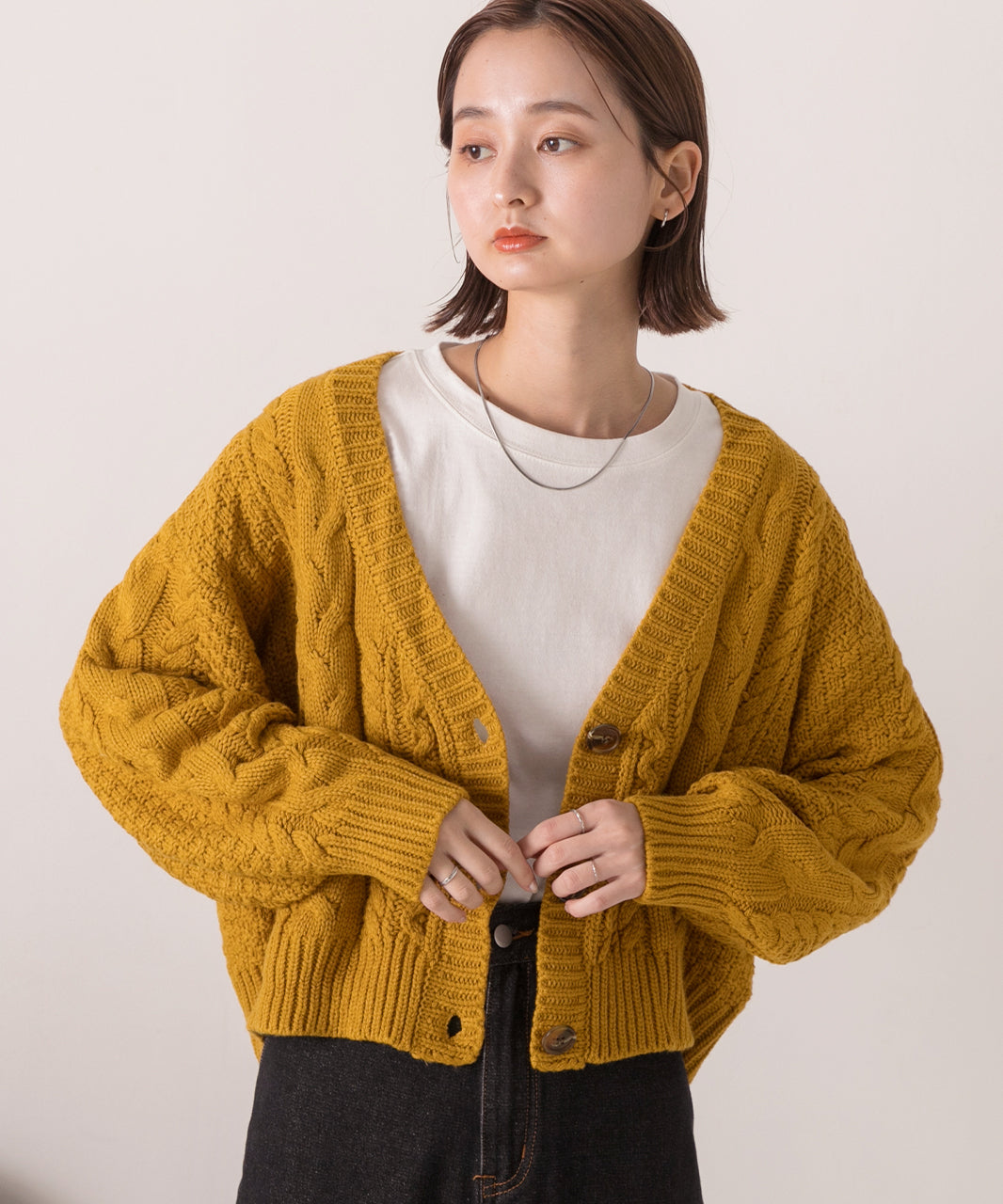 アドティエ ad thie 【2023AW新作】ボリュームスリーブ ケーブルニットカーディガン （アイボリー） アイボリー