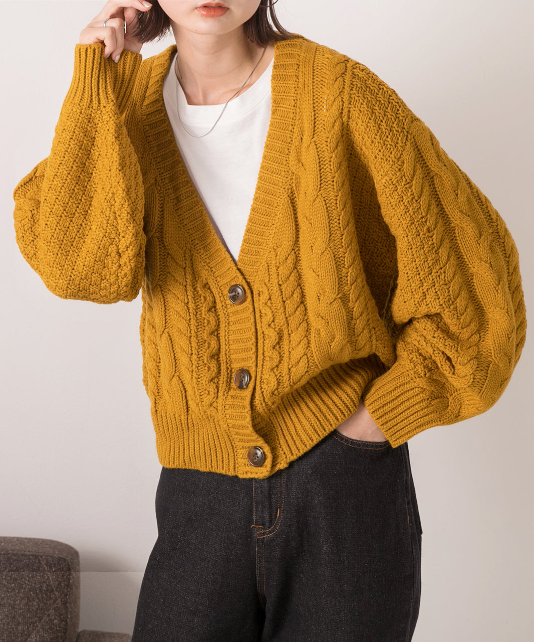 アドティエ ad thie 【2023AW新作】ボリュームスリーブ ケーブルニットカーディガン （アイボリー） アイボリー