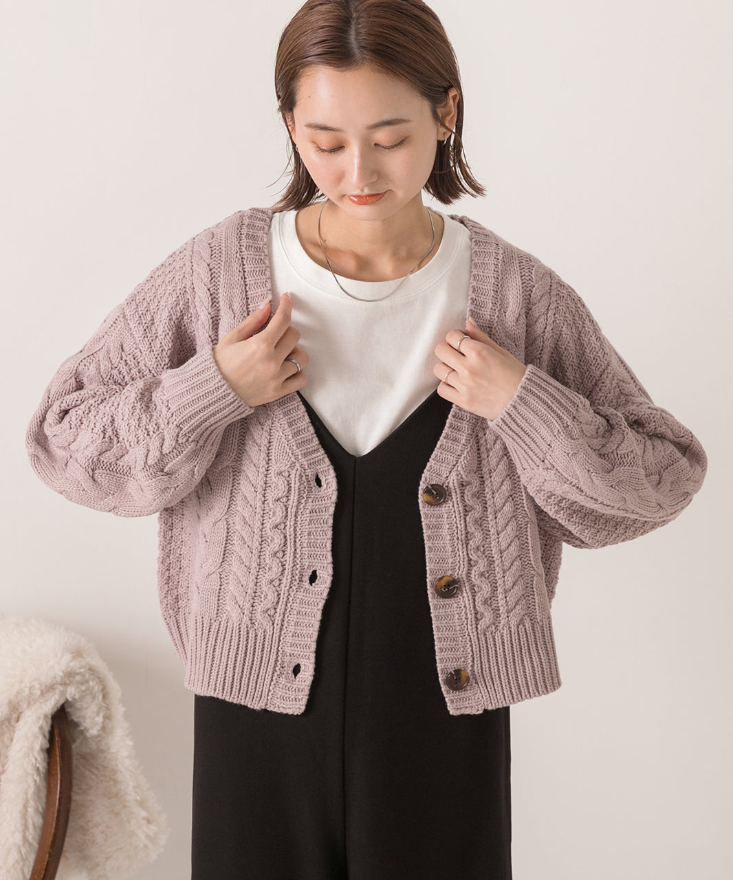 アドティエ ad thie 【2023AW新作】ボリュームスリーブ ケーブルニットカーディガン （アイボリー） アイボリー