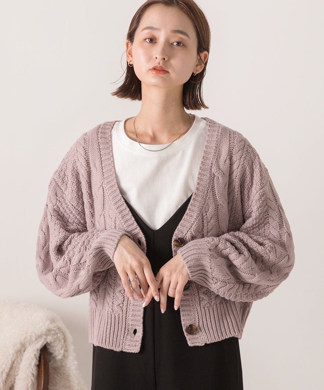 アドティエ ad thie 【2023AW新作】ボリュームスリーブ ケーブルニットカーディガン （アイボリー） アイボリー