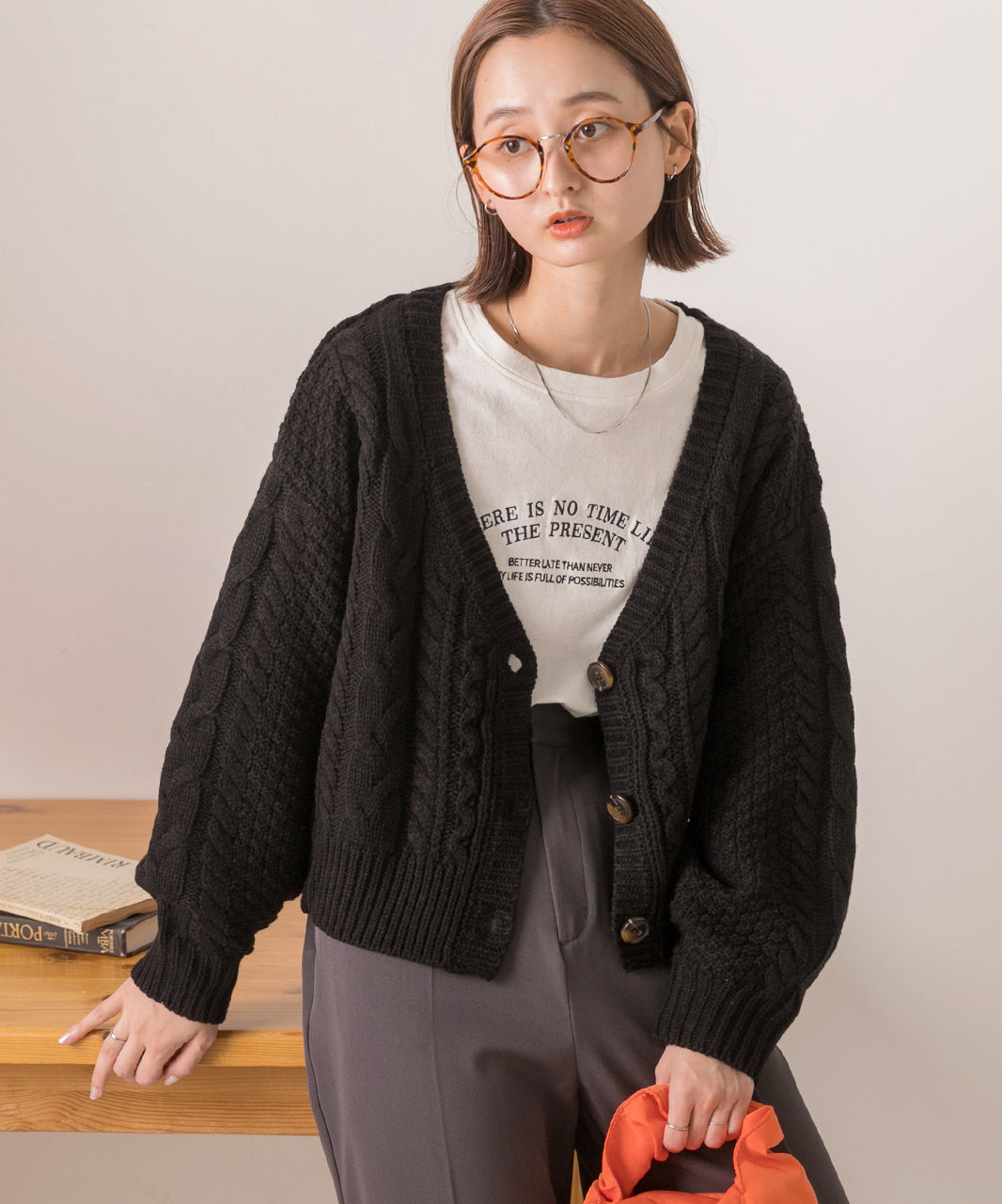 アドティエ ad thie 【2023AW新作】ボリュームスリーブ ケーブルニットカーディガン （アイボリー） アイボリー