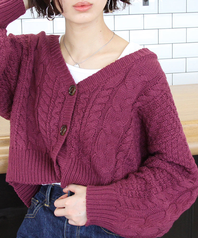 アドティエ ad thie 【2023AW新作】ボリュームスリーブ ケーブルニットカーディガン （ピンクパープル） ピンクパープル