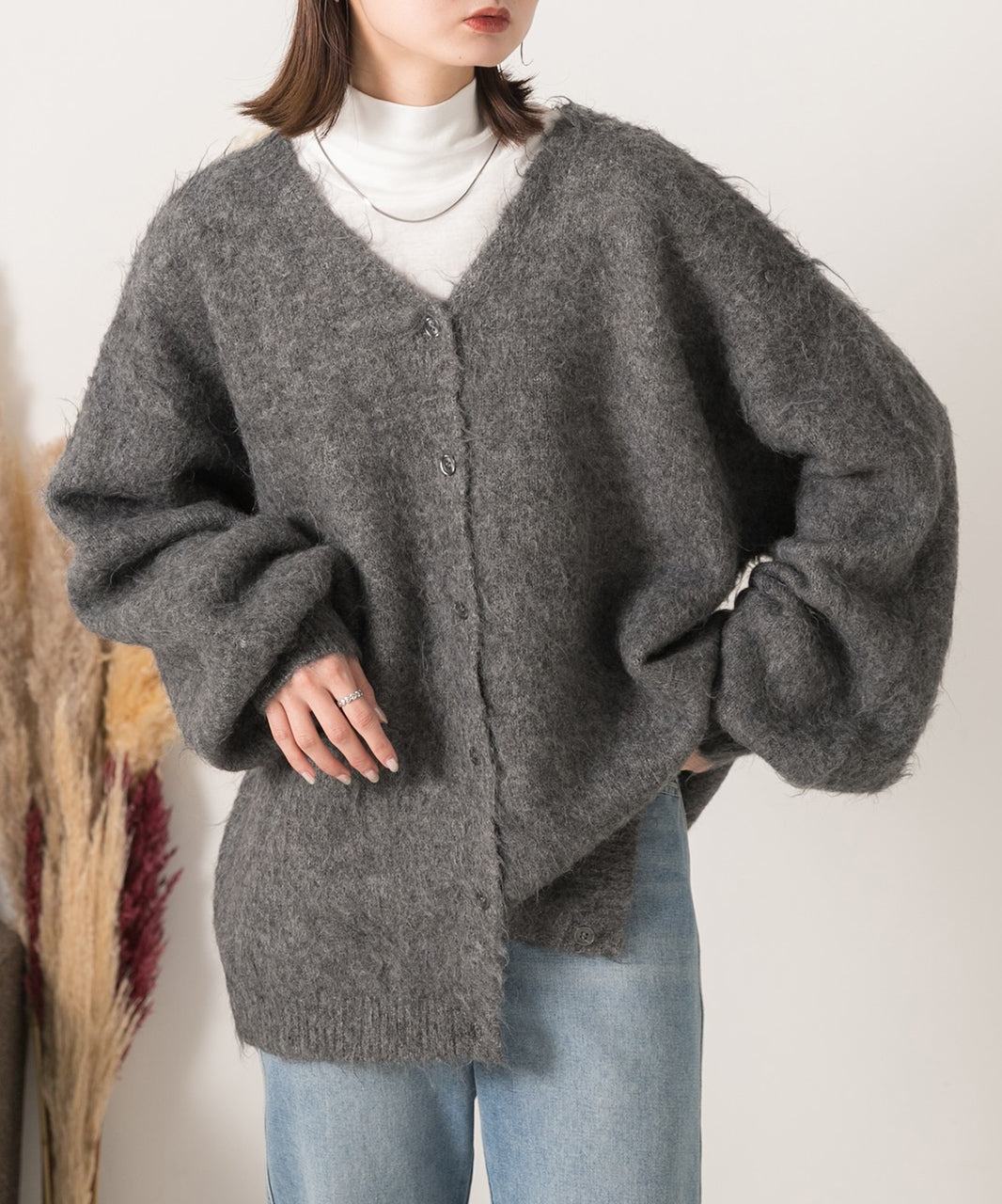 アドティエ ad thie オーバーシルエット ふんわりシャギーニットカーデ