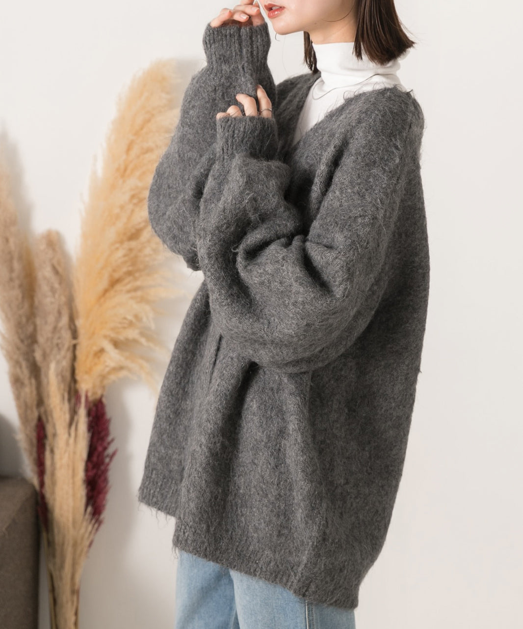 アドティエ ad thie オーバーシルエット ふんわりシャギーニットカーデ