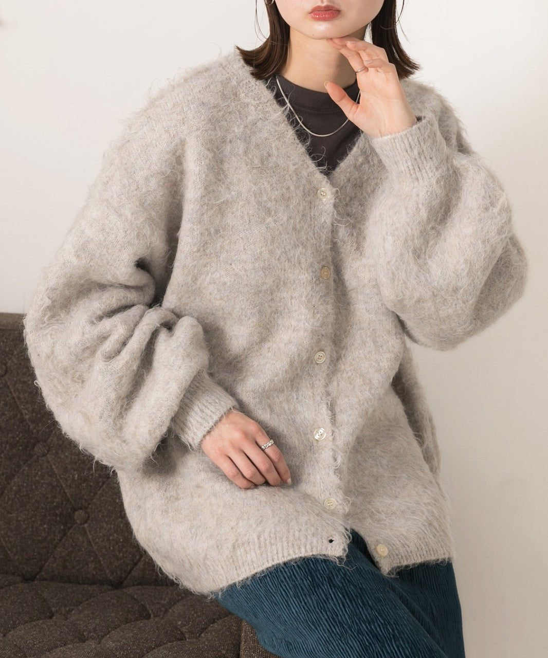 アドティエ ad thie オーバーシルエット ふんわりシャギーニットカーデ