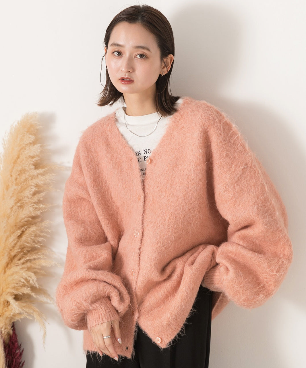 アドティエ ad thie オーバーシルエット ふんわりシャギーニットカーデ