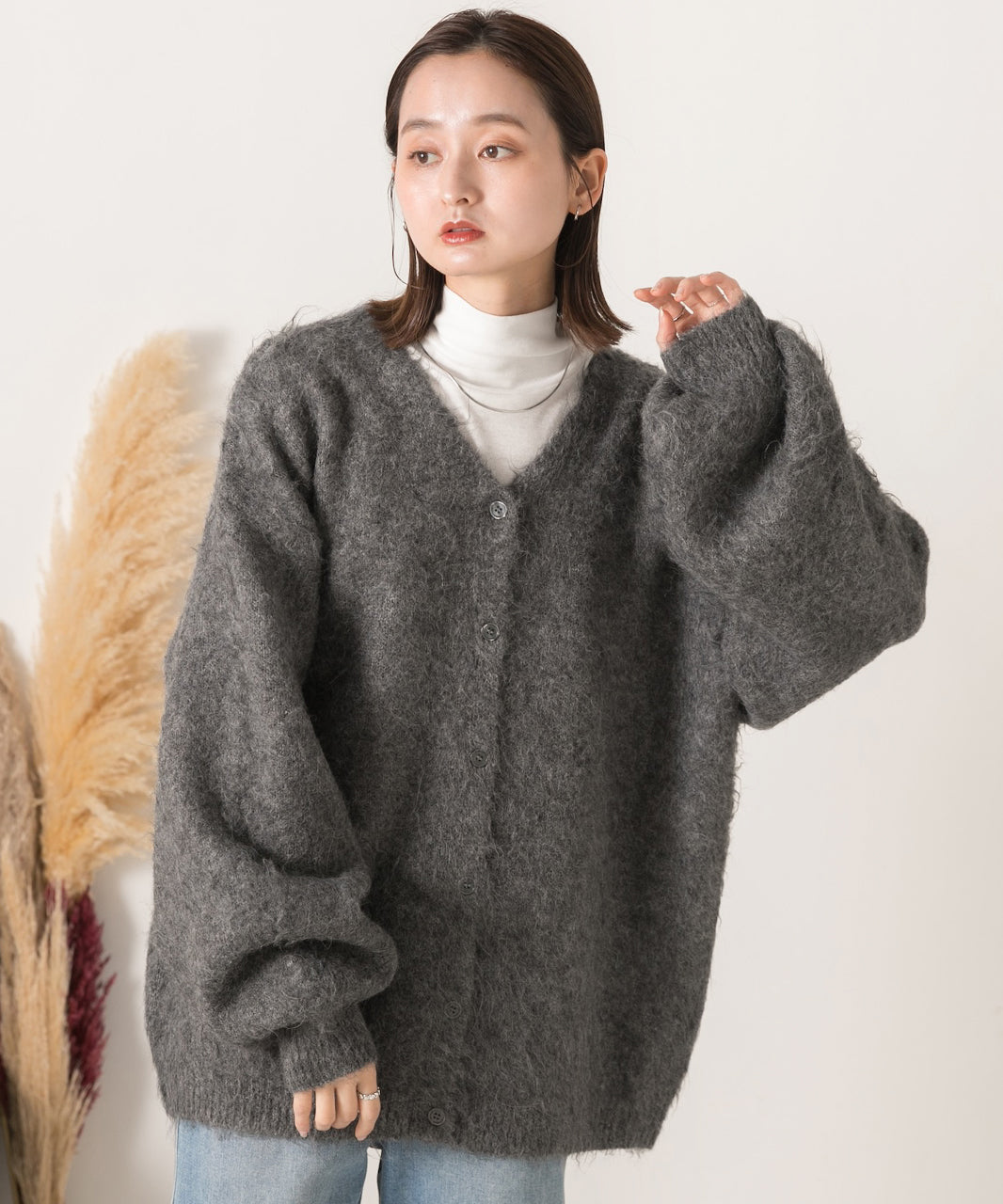 アドティエ ad thie オーバーシルエット ふんわりシャギーニットカーデ