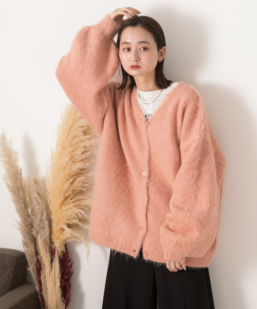 アドティエ ad thie オーバーシルエット ふんわりシャギーニットカーデ