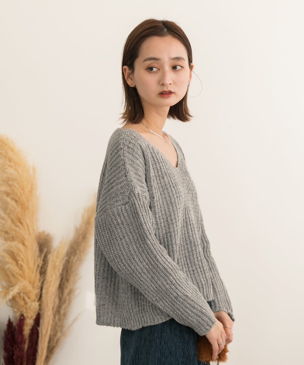 Adthie V-neck Short Mixed Color Knit