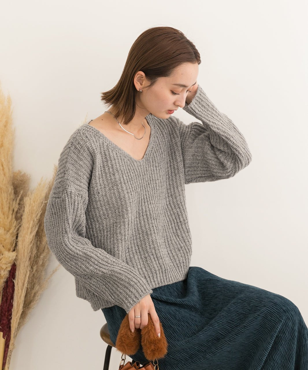 Adthie V-neck Short Mixed Color Knit