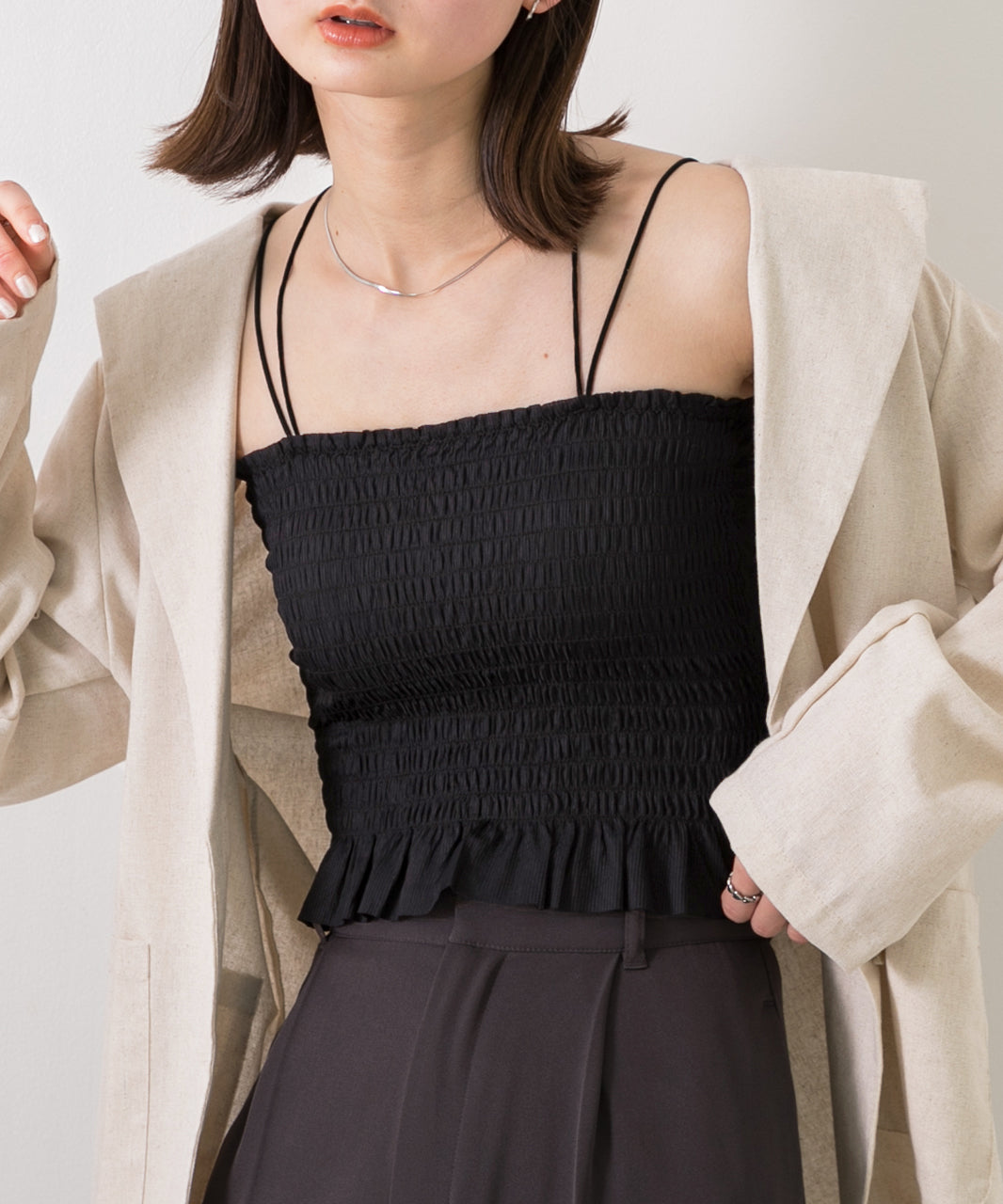 Adthie ad thie 【2024SS New Collection】 Back Cross Shirring Camisole