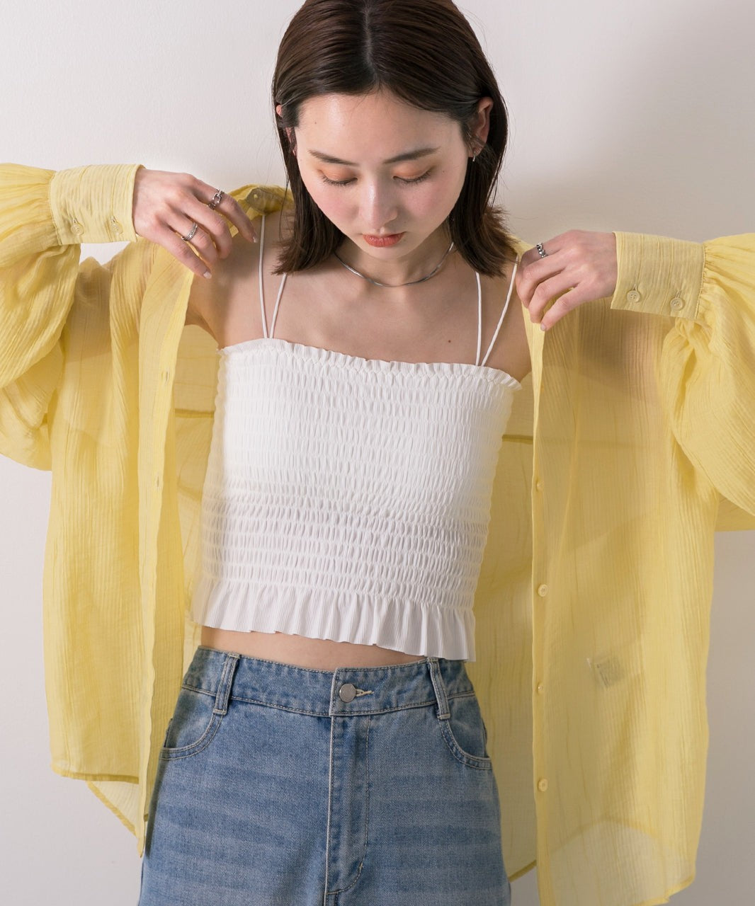 Adthie ad thie 【2024SS New Collection】 Back Cross Shirring Camisole