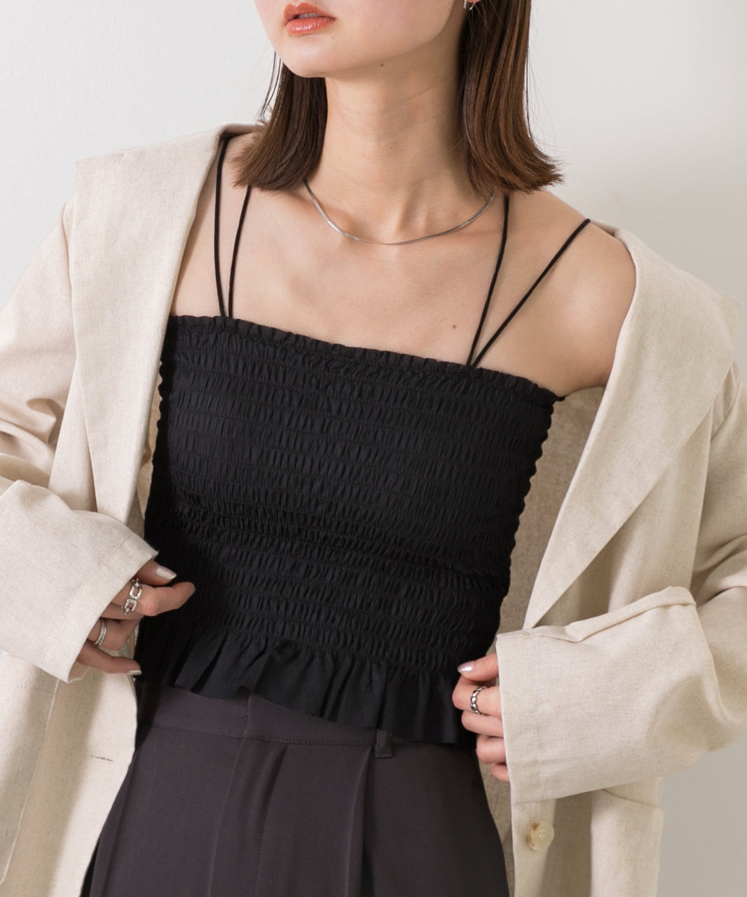 Adthie ad thie 【2024SS New Collection】 Back Cross Shirring Camisole