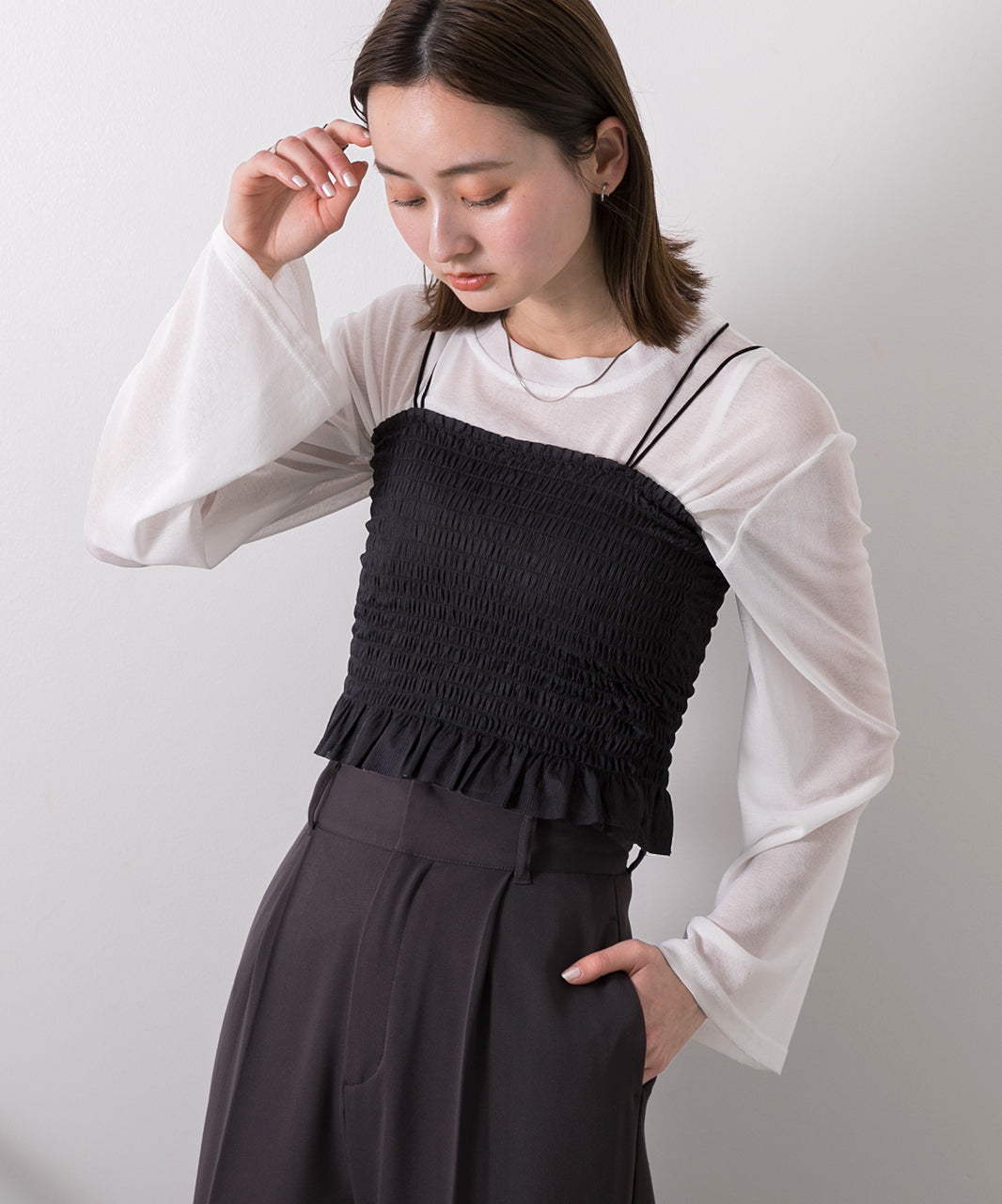 Adthie ad thie 【2024SS New Collection】 Back Cross Shirring Camisole