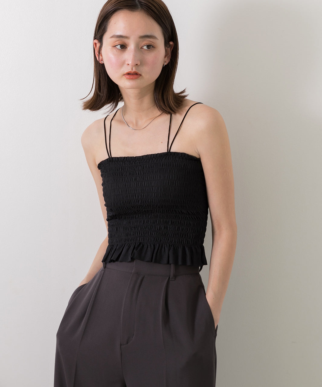 Adthie ad thie 【2024SS New Collection】 Back Cross Shirring Camisole