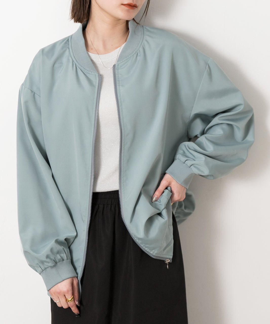 アドティエ ad thie ライトウェイト オーバーシルエットブルゾン （ブルー） ブルー