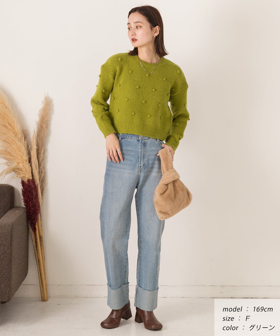 アドティエ ad thie ドット柄・クルーネック ショート丈ニット （オフホワイト） オフホワイト