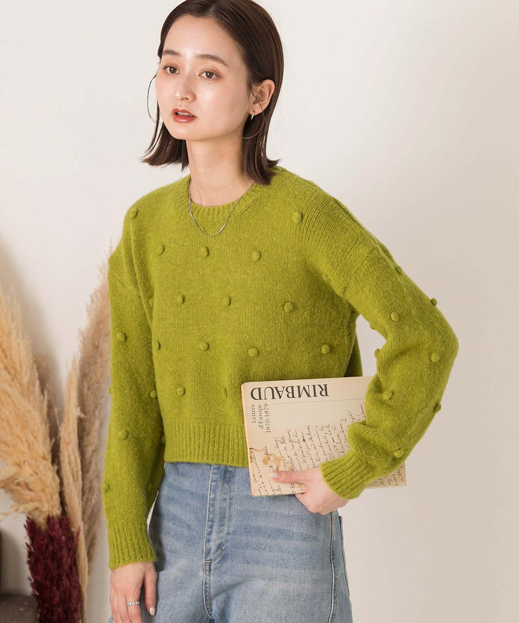 アドティエ ad thie ドット柄・クルーネック ショート丈ニット （オフホワイト） オフホワイト