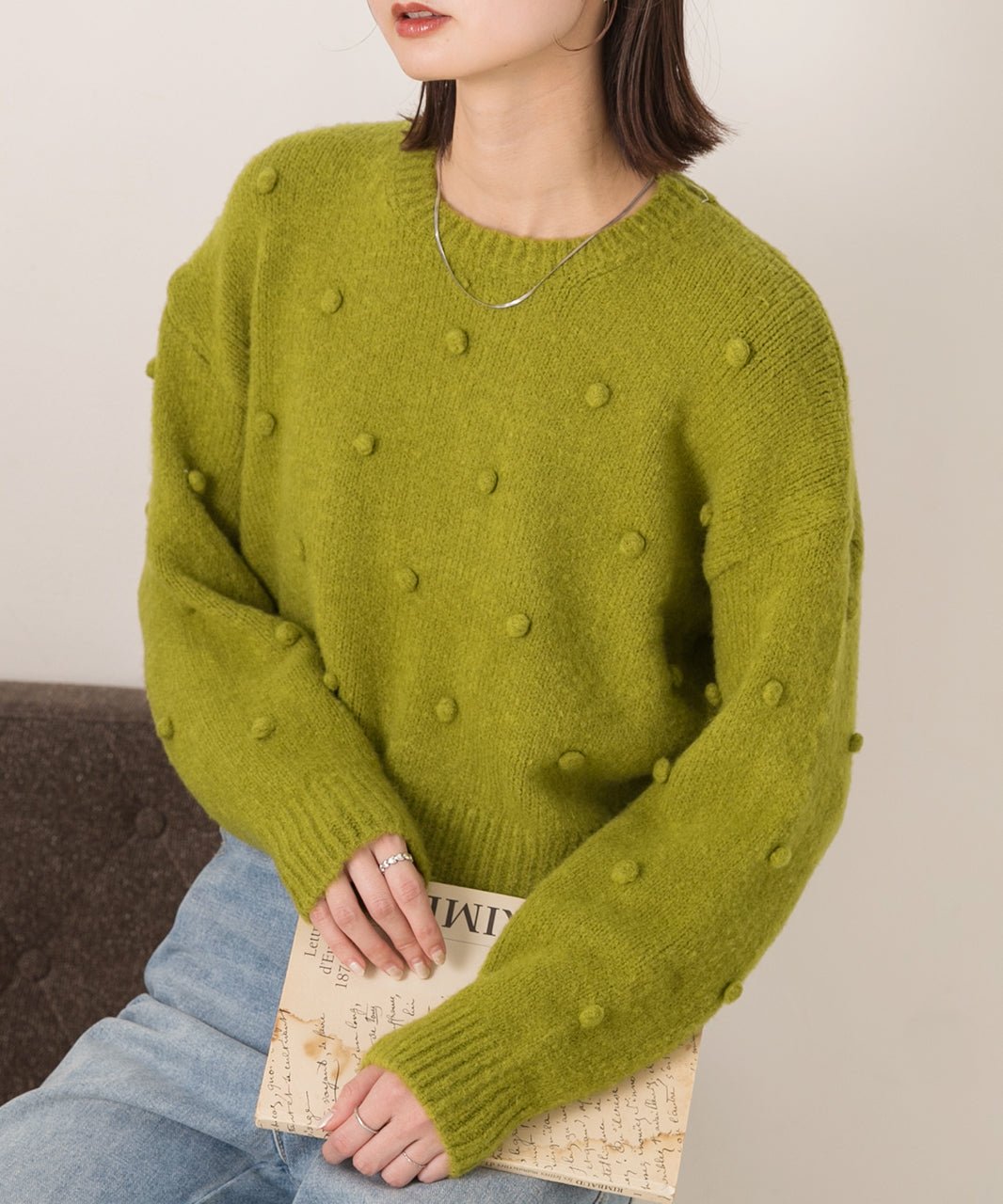 アドティエ ad thie ドット柄・クルーネック ショート丈ニット （オフホワイト） オフホワイト