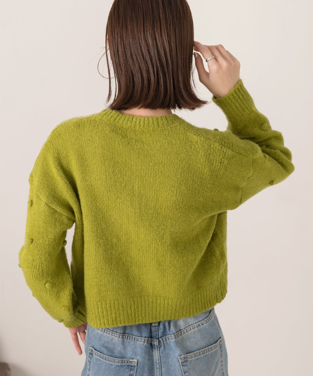 アドティエ ad thie ドット柄・クルーネック ショート丈ニット （オフホワイト） オフホワイト