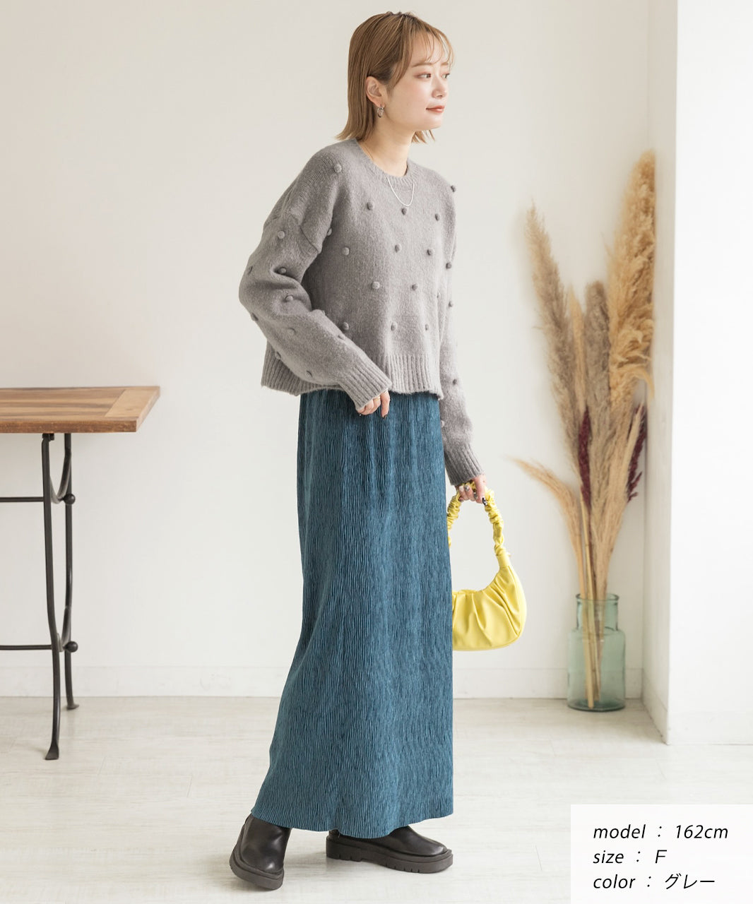 アドティエ ad thie ドット柄・クルーネック ショート丈ニット （オフホワイト） オフホワイト