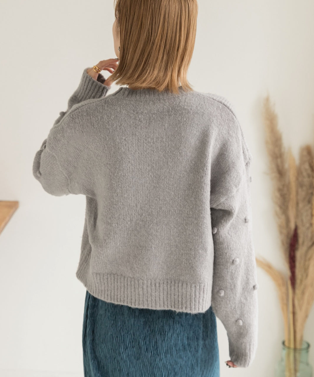 アドティエ ad thie ドット柄・クルーネック ショート丈ニット （オフホワイト） オフホワイト