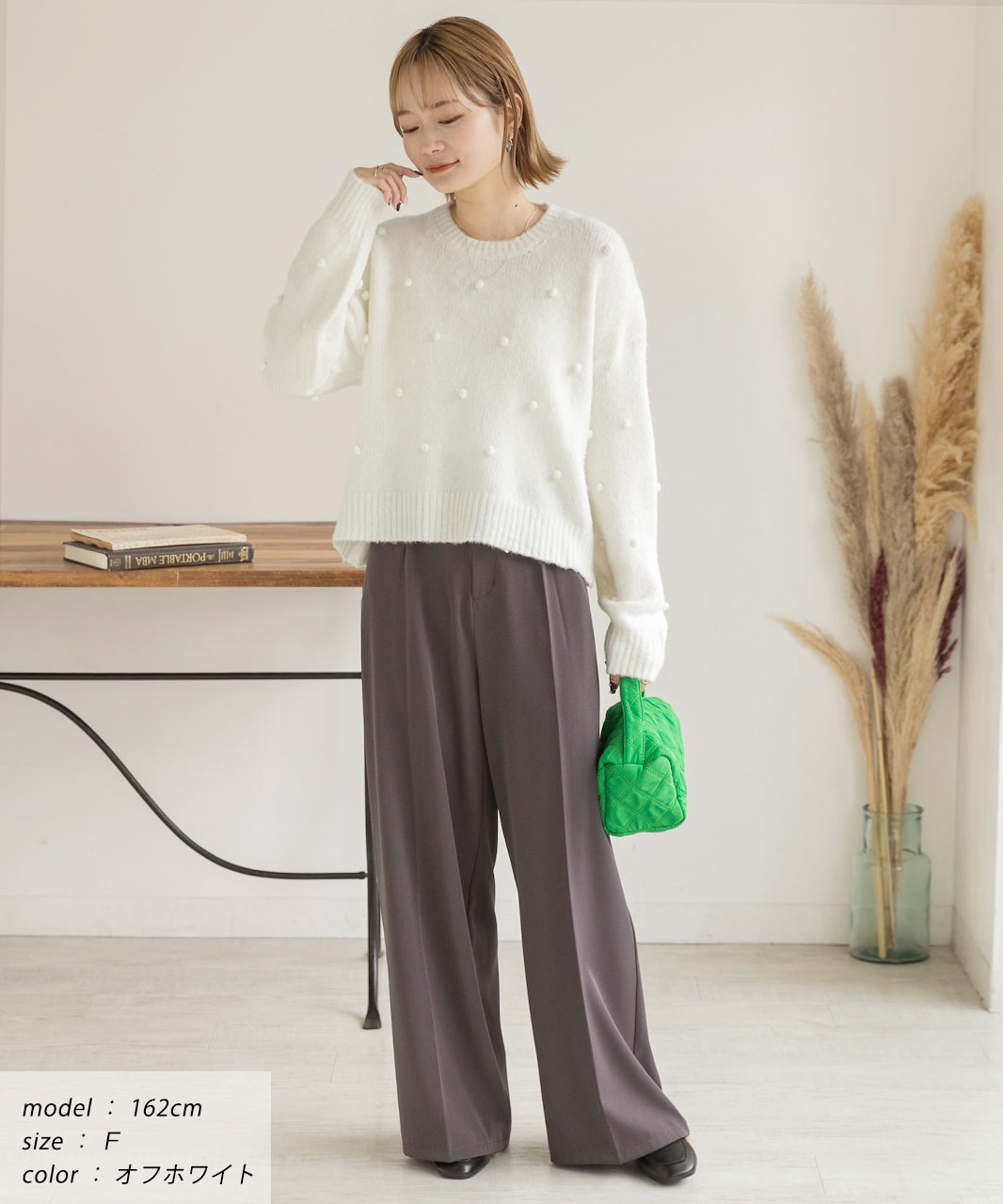 アドティエ ad thie ドット柄・クルーネック ショート丈ニット （オフホワイト） オフホワイト