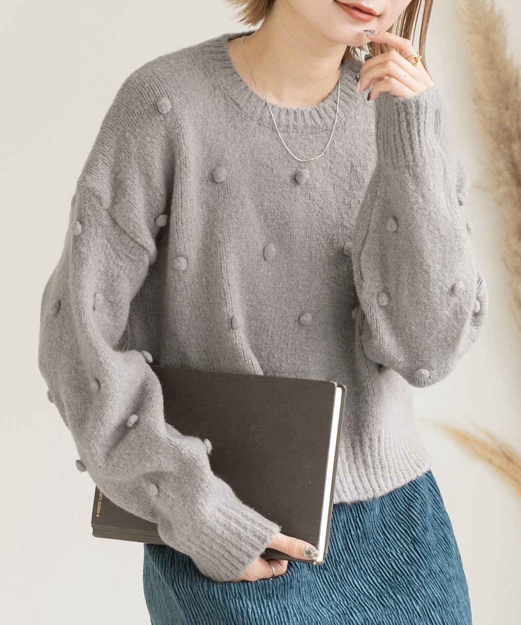 アドティエ ad thie ドット柄・クルーネック ショート丈ニット