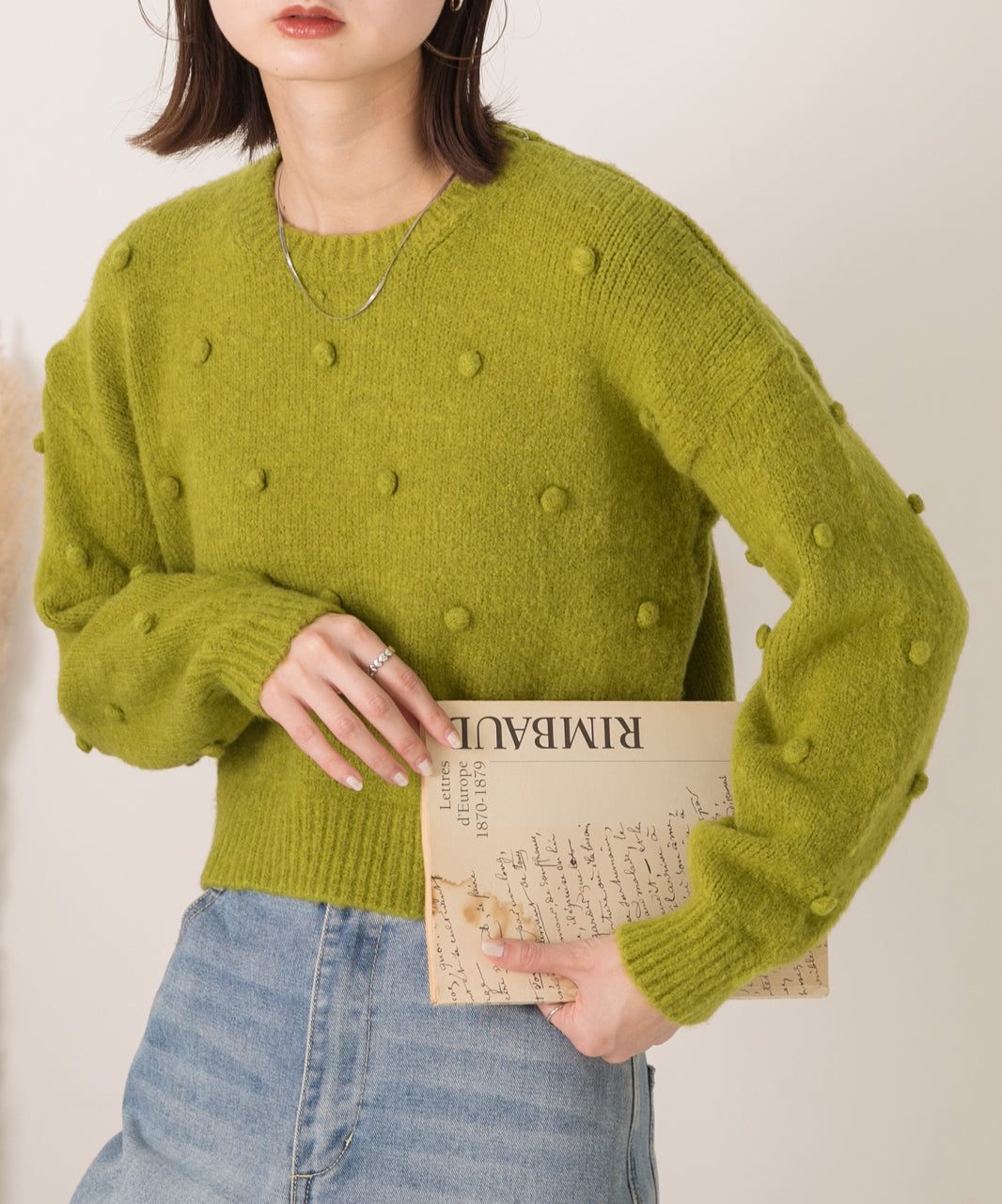 アドティエ ad thie ドット柄・クルーネック ショート丈ニット （グリーン） グリーン