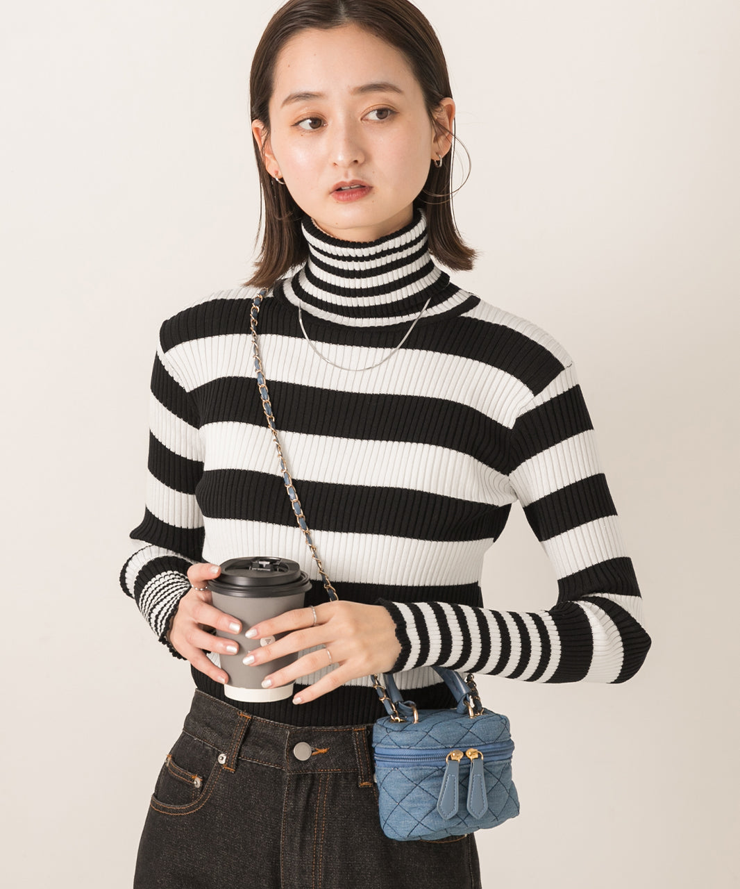 アドティエ ad thie ハイネック ランダムボーダーリブニット （グリーン） グリーン