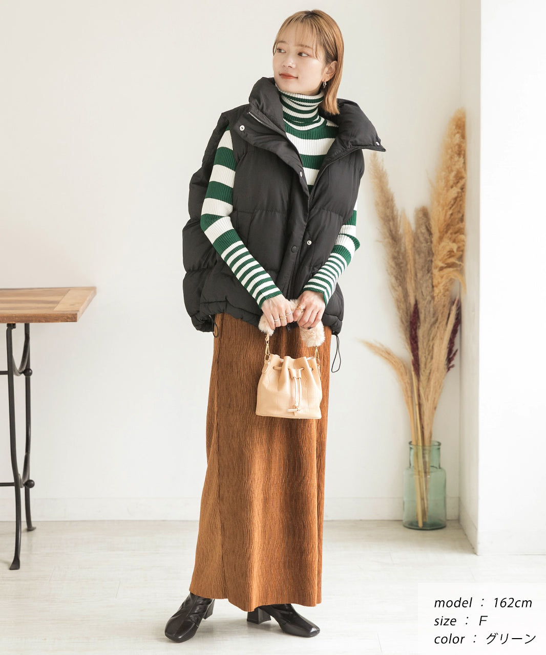 アドティエ ad thie ハイネック ランダムボーダーリブニット （グリーン） グリーン