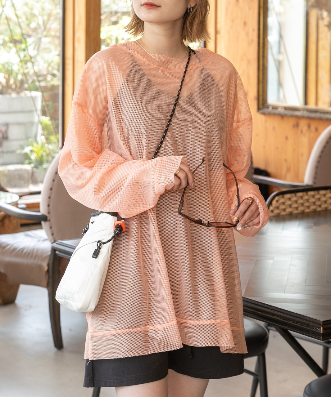 Adthie Oversized, Rich Color Variation Mesh Top