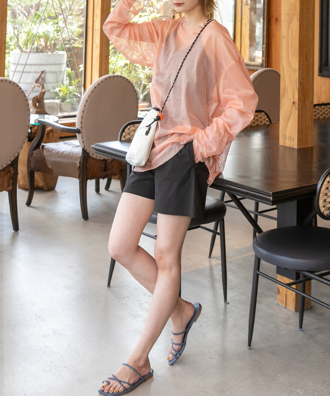 Adthie Oversized, Rich Color Variation Mesh Top