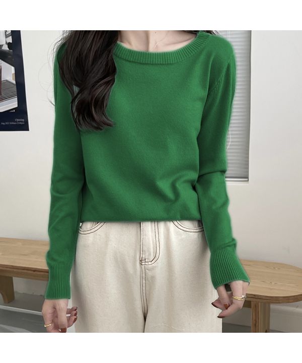 アドティエ ad thie カラー クルーネック ベーシック ニット （ベージュ） ベージュ