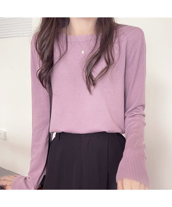 アドティエ ad thie カラー クルーネック ベーシック ニット （ラベンダー） ラベンダー
