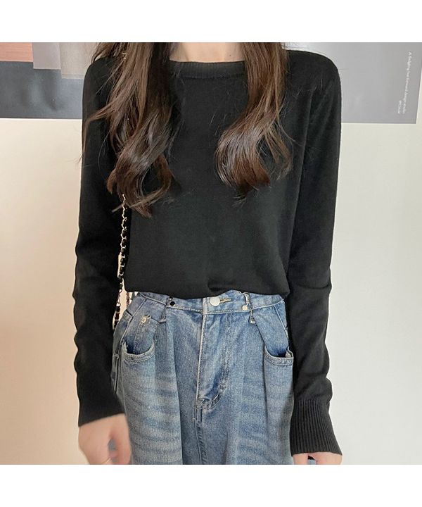 アドティエ ad thie カラー クルーネック ベーシック ニット （ブラック） ブラック