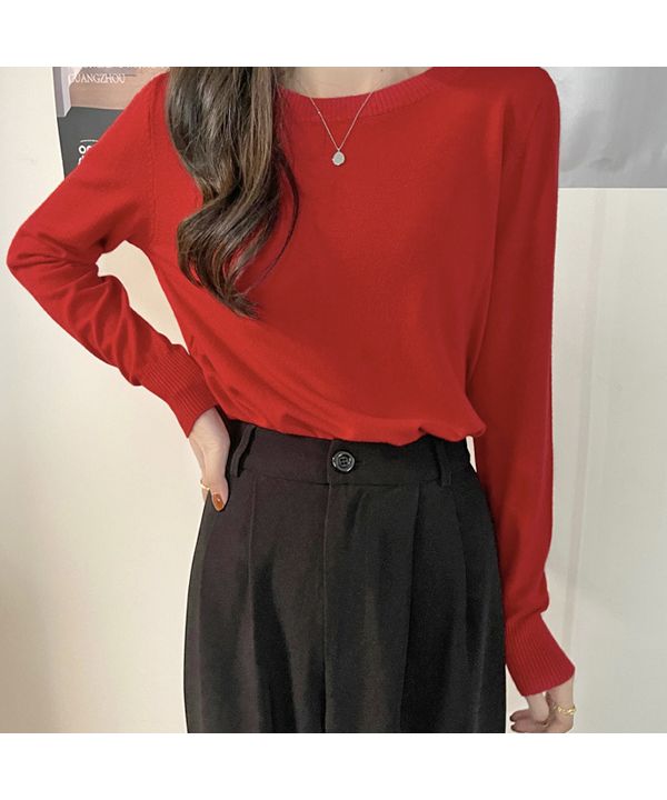 アドティエ ad thie カラー クルーネック ベーシック ニット （レッド） レッド