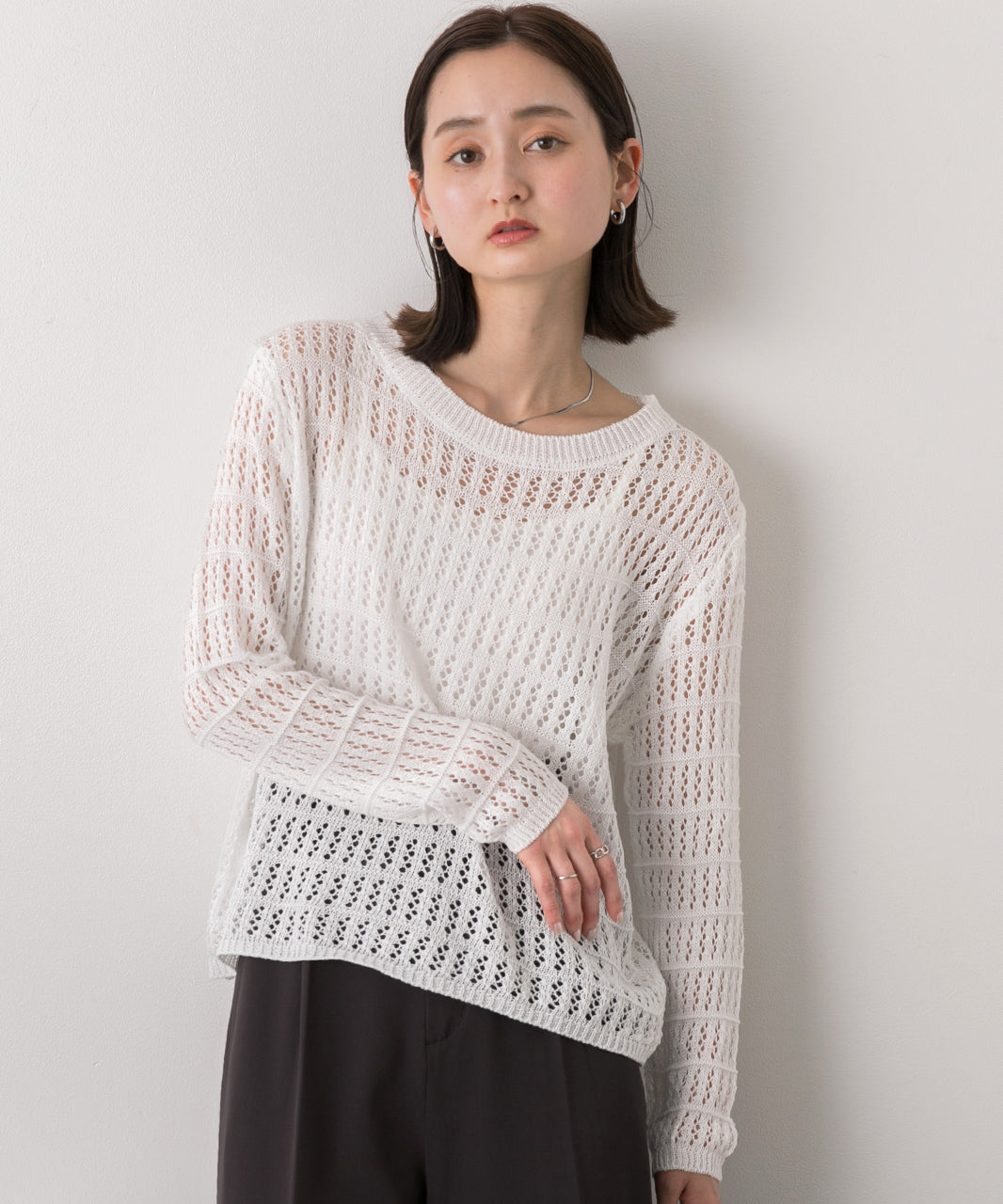 アドティエ ad thie 【2024SS新作】透かし編み ニットプルオーバー （オフホワイト） オフホワイト