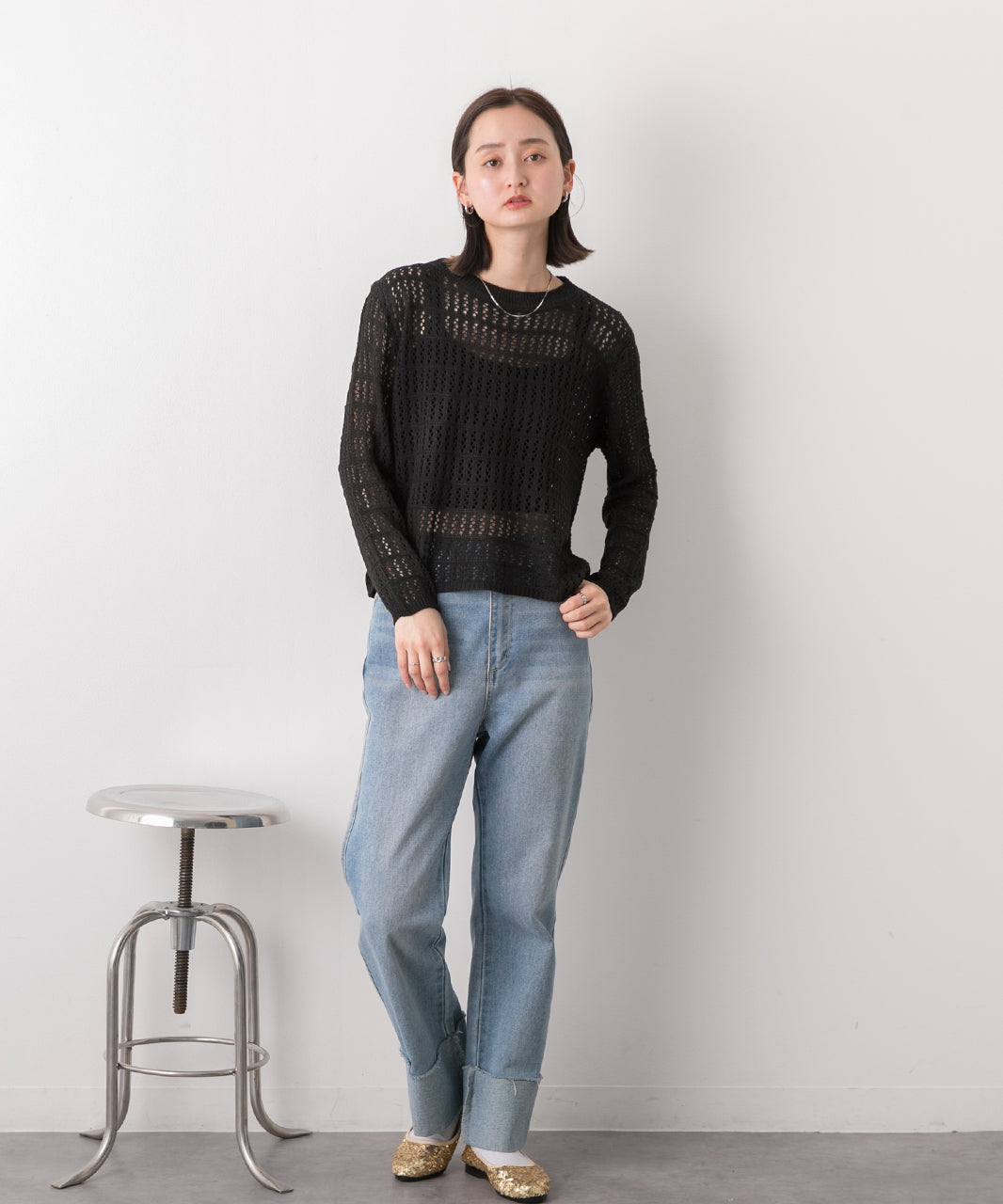 アドティエ ad thie 【2024SS新作】透かし編み ニットプルオーバー （オフホワイト） オフホワイト