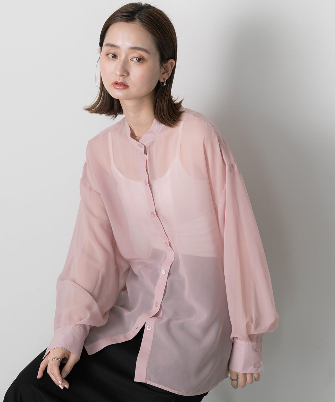 Adthie ad thie 【2024SS New Collection】 Band Collar Oversized Sheer Shirt