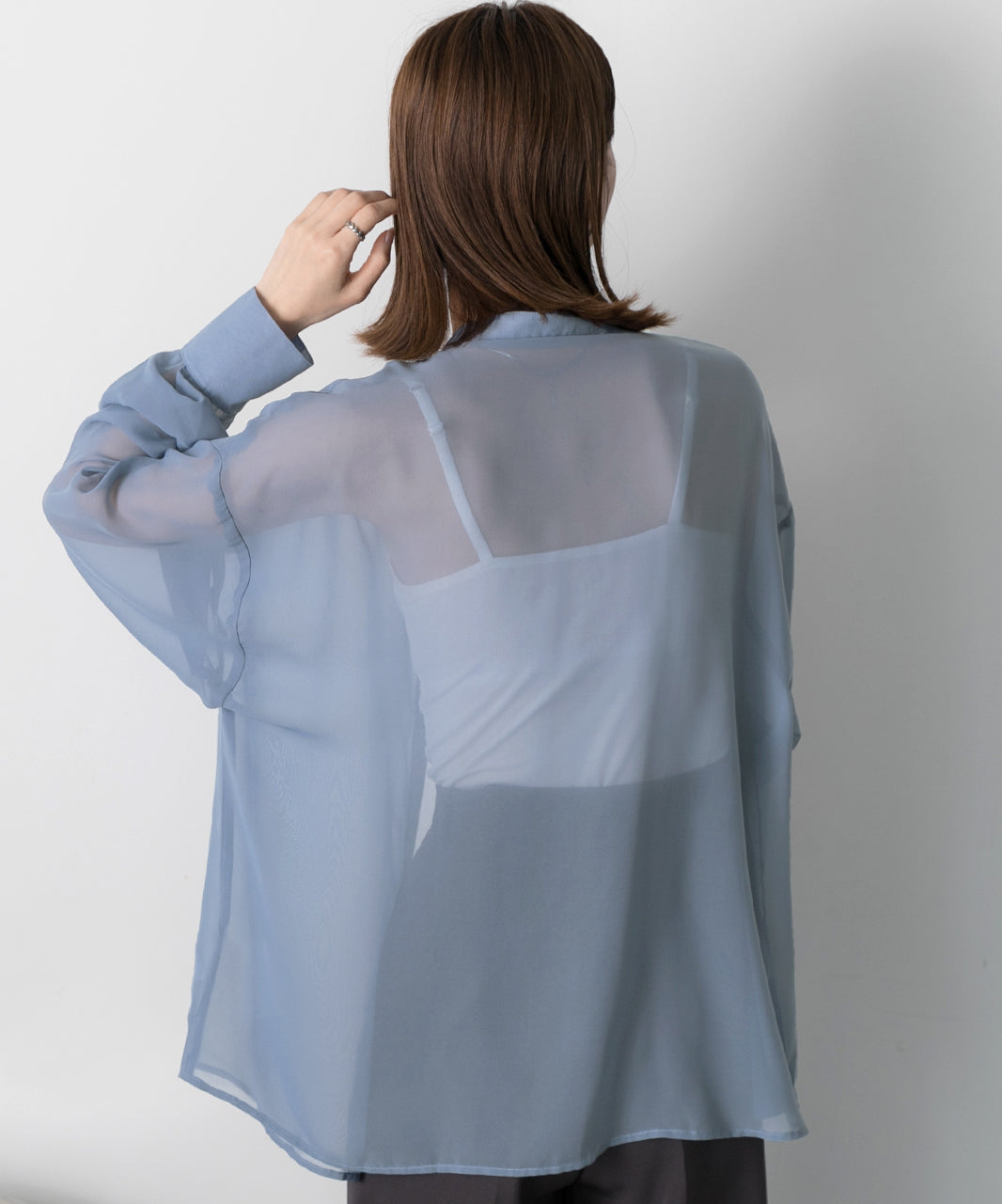 Adthie ad thie 【2024SS New Collection】 Band Collar Oversized Sheer Shirt