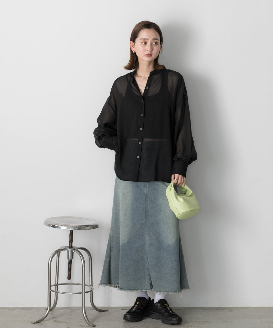 Adthie ad thie 【2024SS New Collection】 Band Collar Oversized Sheer Shirt