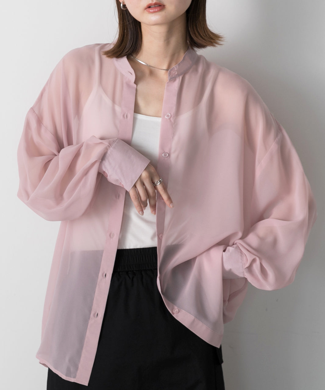 Adthie ad thie 【2024SS New Collection】 Band Collar Oversized Sheer Shirt